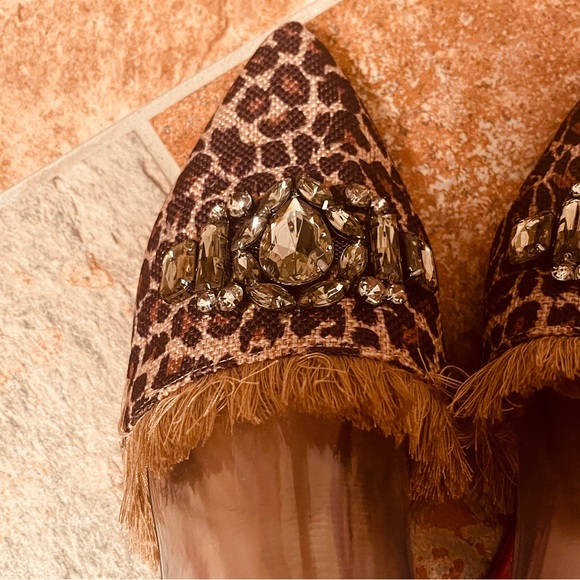 🐆Fabulous RARE Leopard Rhinestone & Fringe Flat Slides by Crown Vintage! - Picture 13 of 16